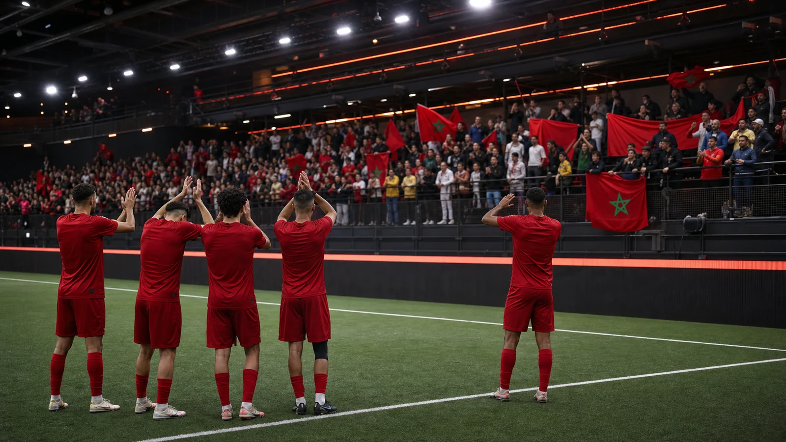Moroccan football team applauding supporters after a short world tournament campaign