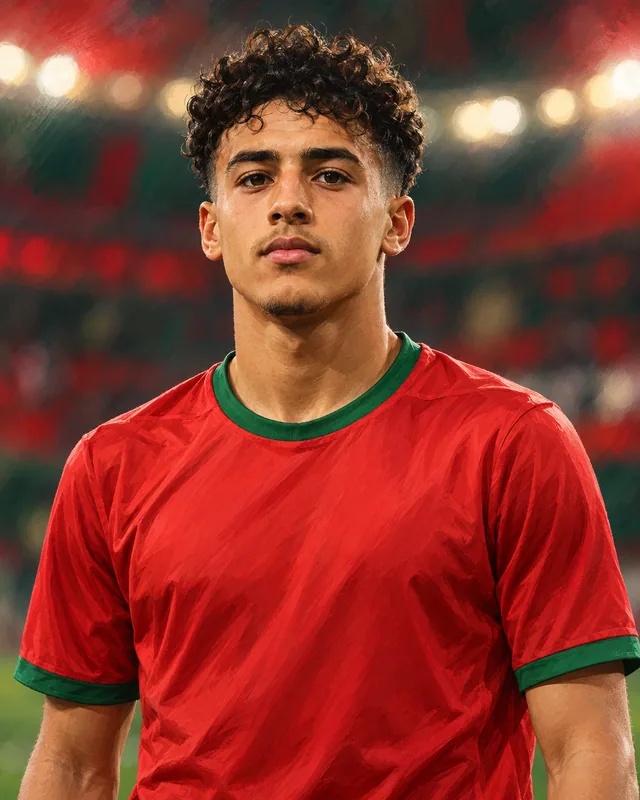 AI-generated editorial portrait illustration of Morocco forward Abdellah Ouazane
