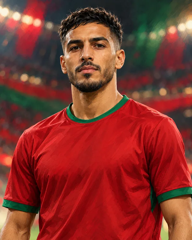 AI-generated editorial portrait illustration of Morocco midfielder Soufian El Faouzi