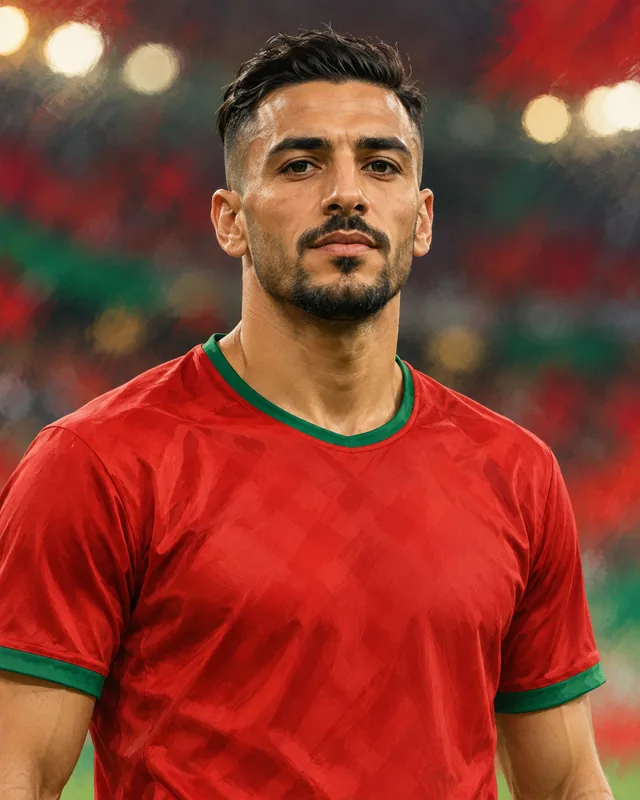 AI-generated editorial portrait illustration of Morocco forward Tawfik Bentayeb